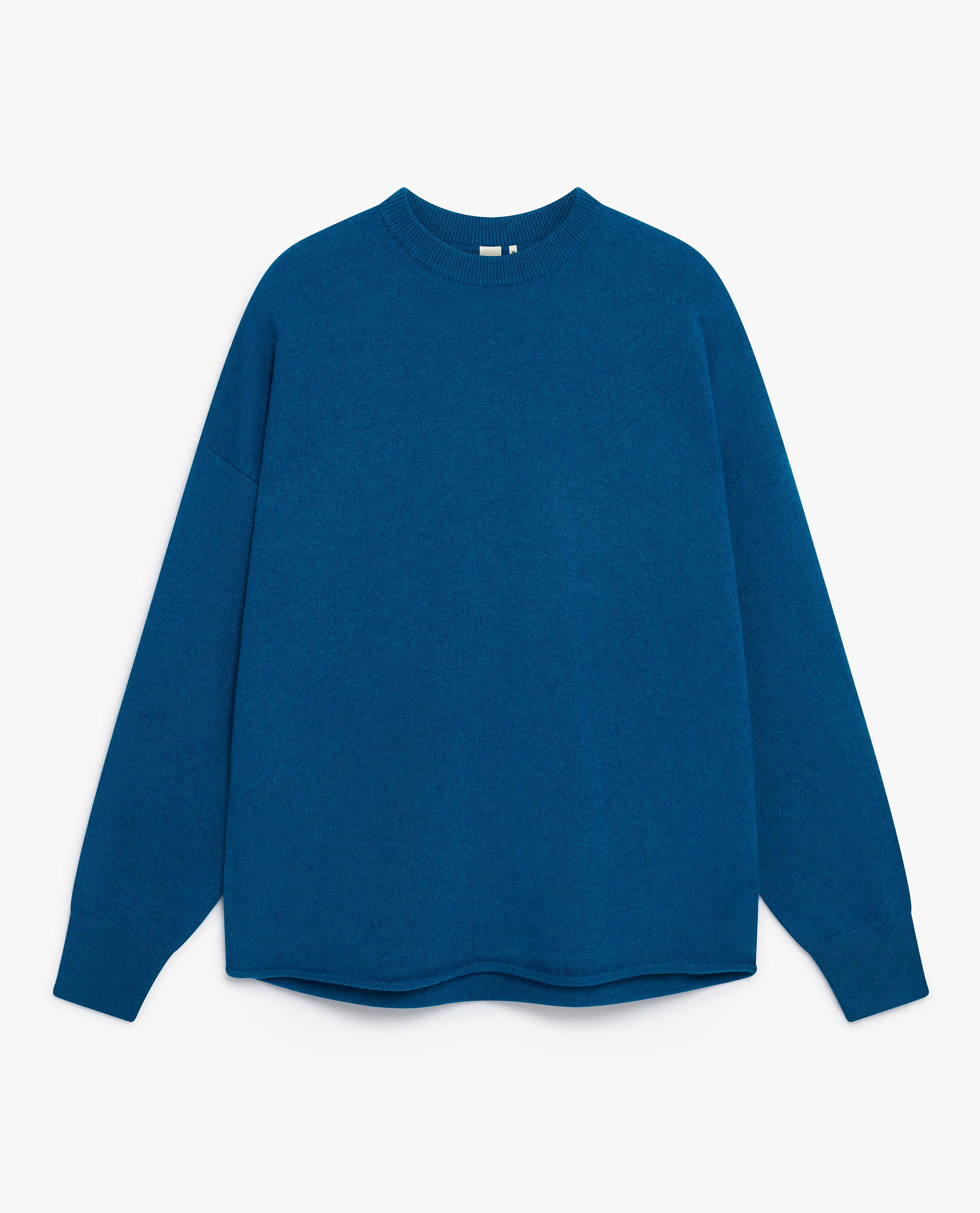 Image 2 of 3 showing Rise & Fall's viridian blue fine cashmere sweatshirt.