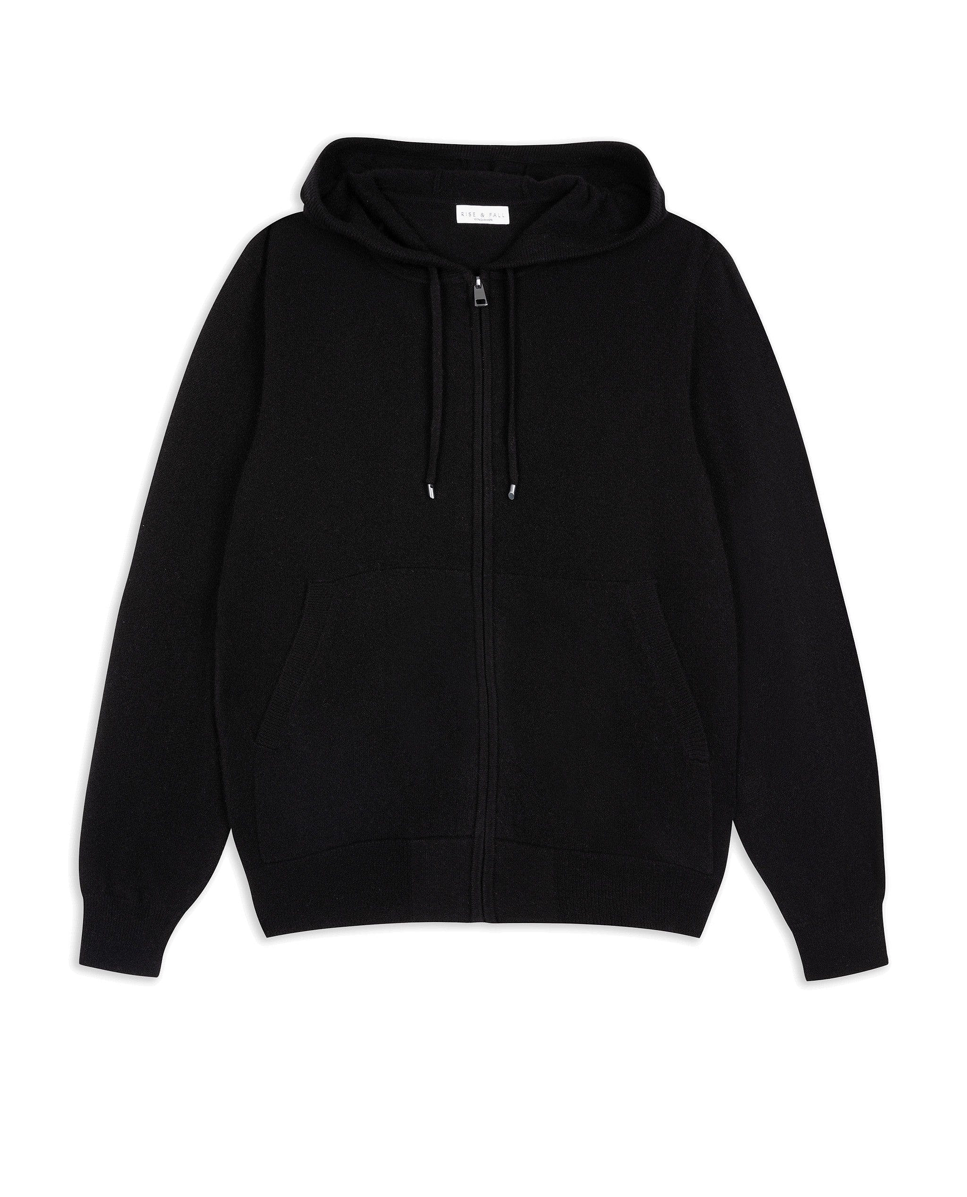 Image 2 of 4 showing Rise & Fall's fine cashmere zip hoodie, black.