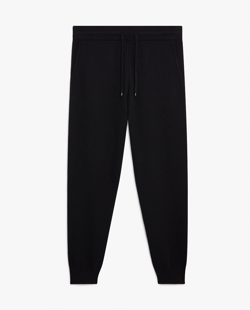 Image 2 of 5 showing Rise & Fall's fine cashmere joggers, black.