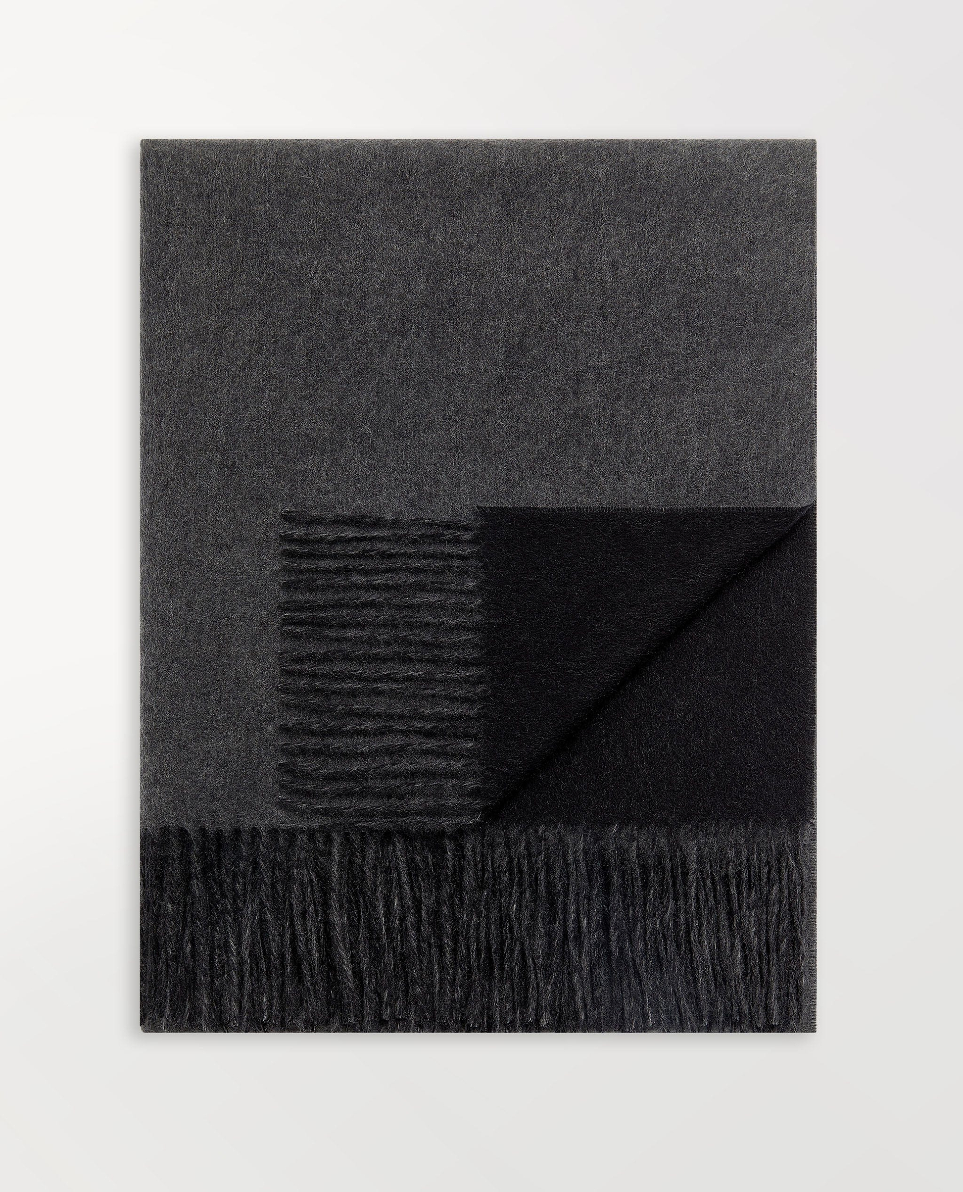 Image 5 of 5 showing Rise & Fall's finest cashmere double faced wrap, colour: charcoal and black