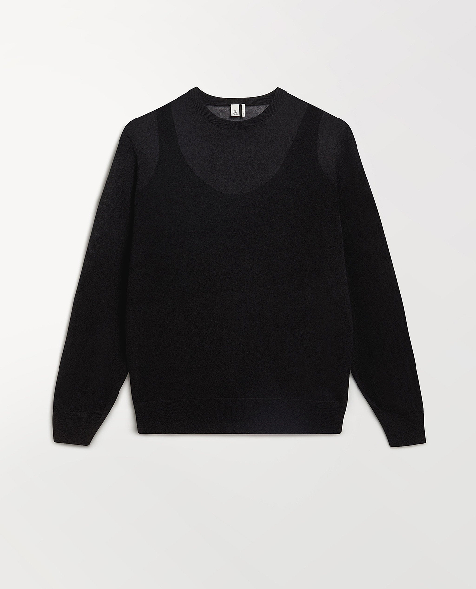 Image 2 of 5 showing Rise & Fall's black tencel cashmere double layered crew neck jumper.
