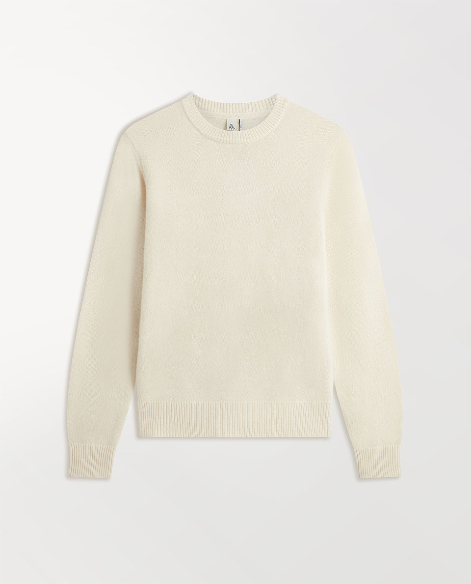 Image 2 of 5 showing Rise & Fall's cream mid-weight cashmere crew neck jumper.