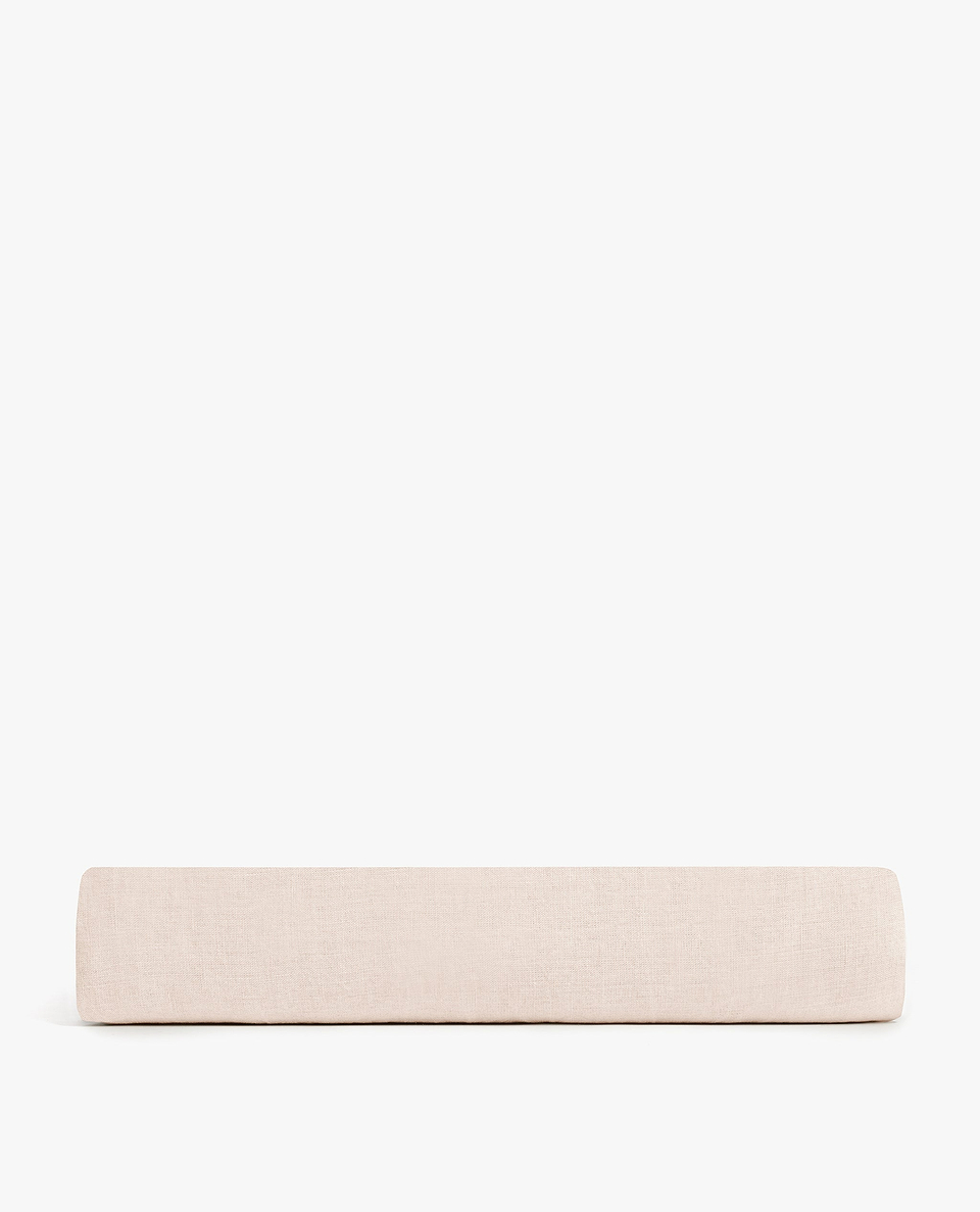 Image 2 of 6 showing Rise & Fall's Relaxed & Refined linen flat sheet in pale peach.