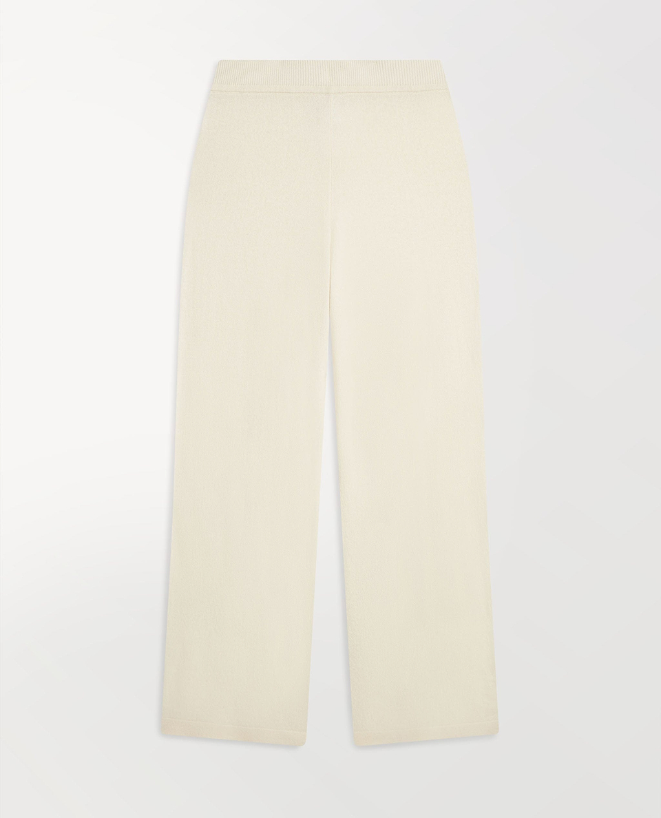 Image 2 of 6 showing Rise & Fall's cream fine cashmere wide-leg trousers.