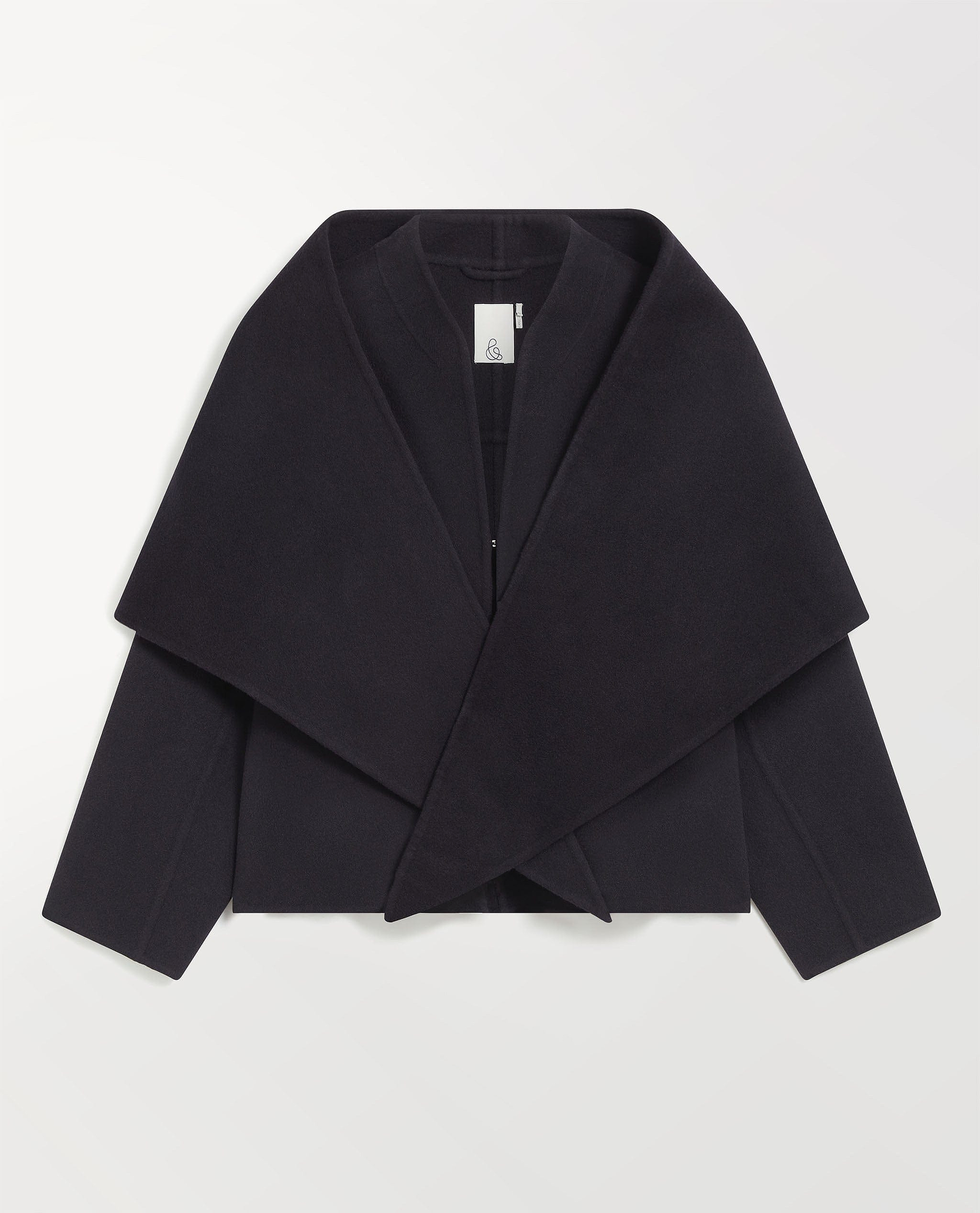 Image 2 of 7 showing Rise & Fall's navy cashmere wool double faced scarf jacket.