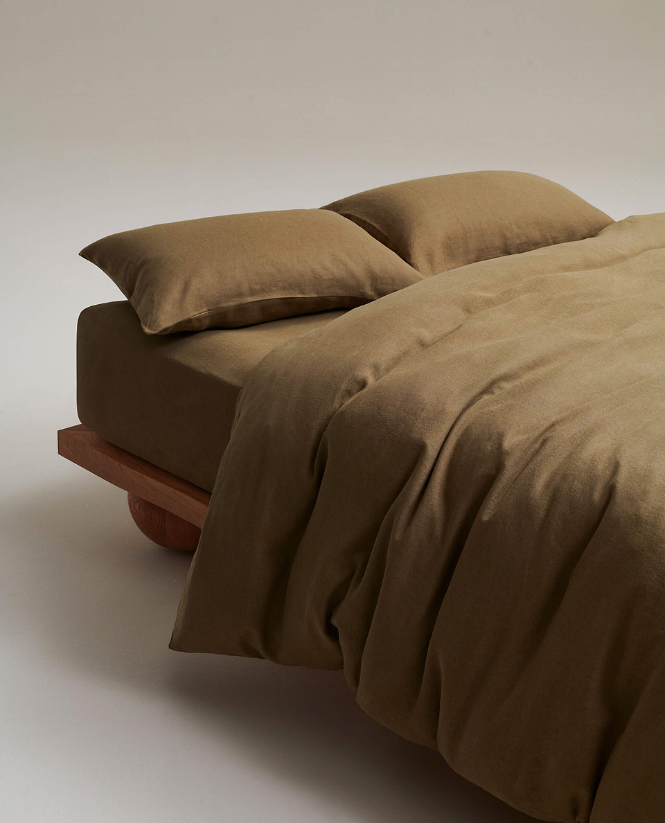 Image 3 of 3 showing Relaxed & Refined European Flax™ Linen Duvet Cover, colour: olive.