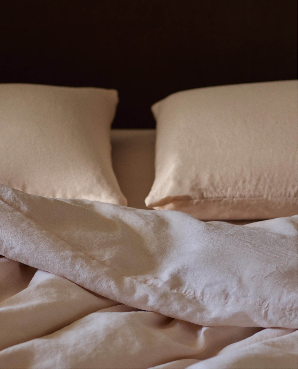 Image 3 of 4 showing Rise & Fall's House of Grey European Flax™ Linen Pillowcase Set, colour: Bruised Peach.