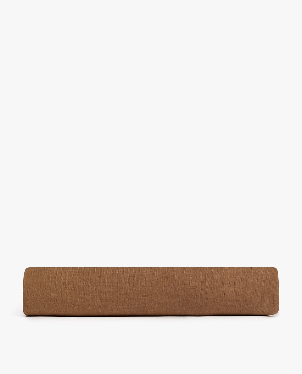 Image 3 of 5 showing Rise & Fall's Relaxed & Refined European flax™ linen fitted sheet in ochre.