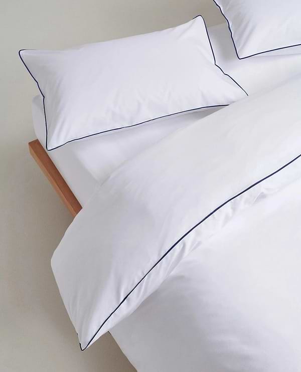 The Soft & Smooth Cotton Duvet Set - White Navy Piping