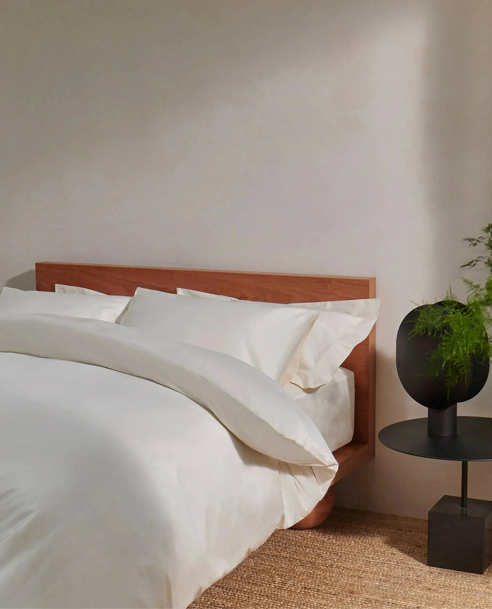 Image 4 of 4 showing Rise & Fall's percale cotton duvet cover, colour: buttermilk.