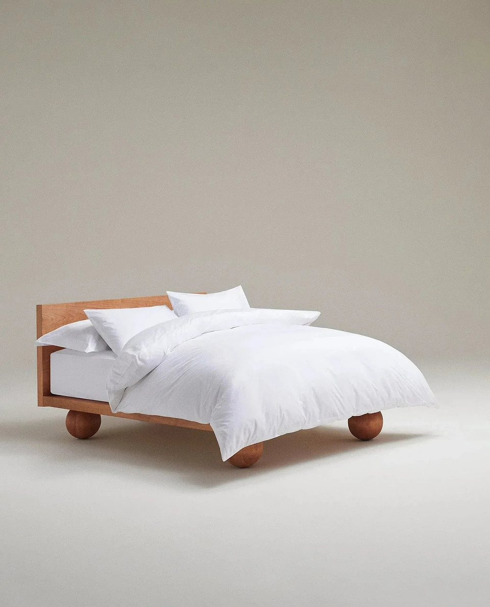 Image 5 of 6 showing Rise & Fall's white Soft & Smooth sateen cotton deep fitted sheet.