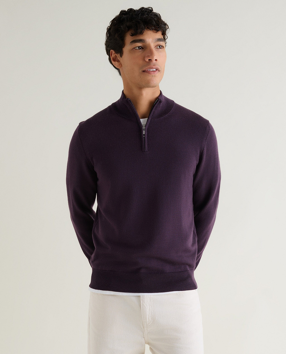 Men's Fine Merino 1/4 Zip Jumper - Umber