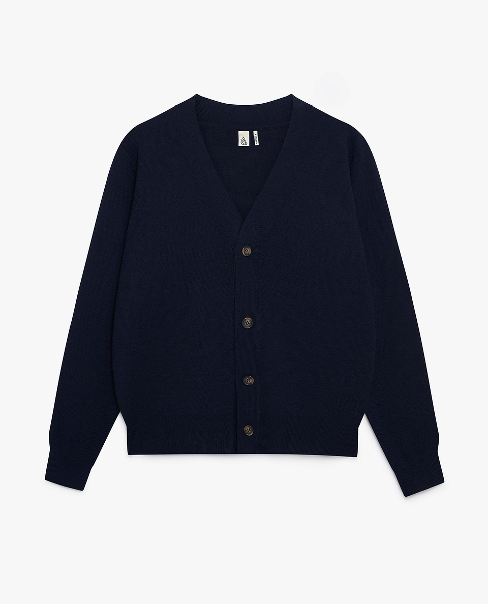 Men's Merino V Neck Cardigan - Navy