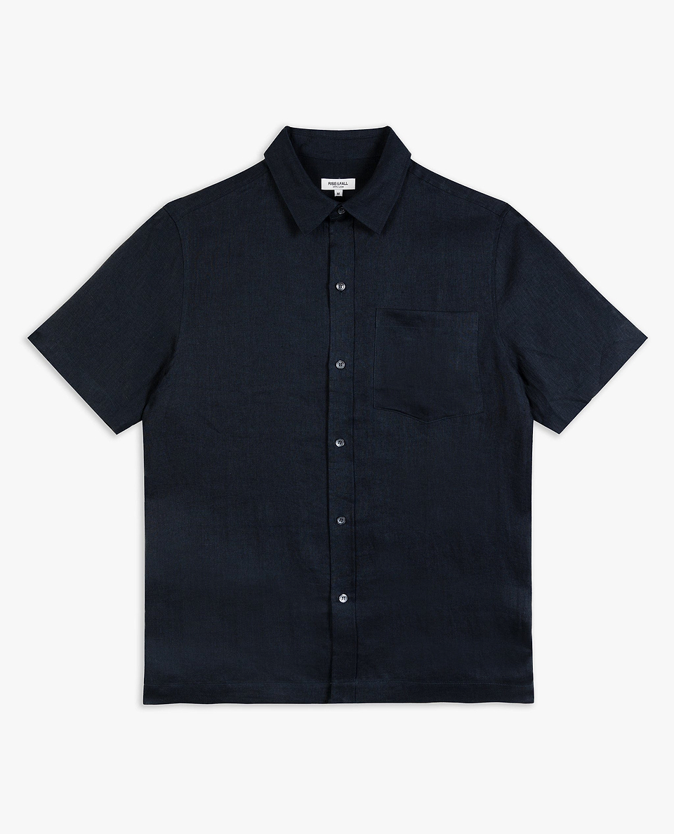Men's Short Sleeved Organic Linen Shirt - Mood Indigo