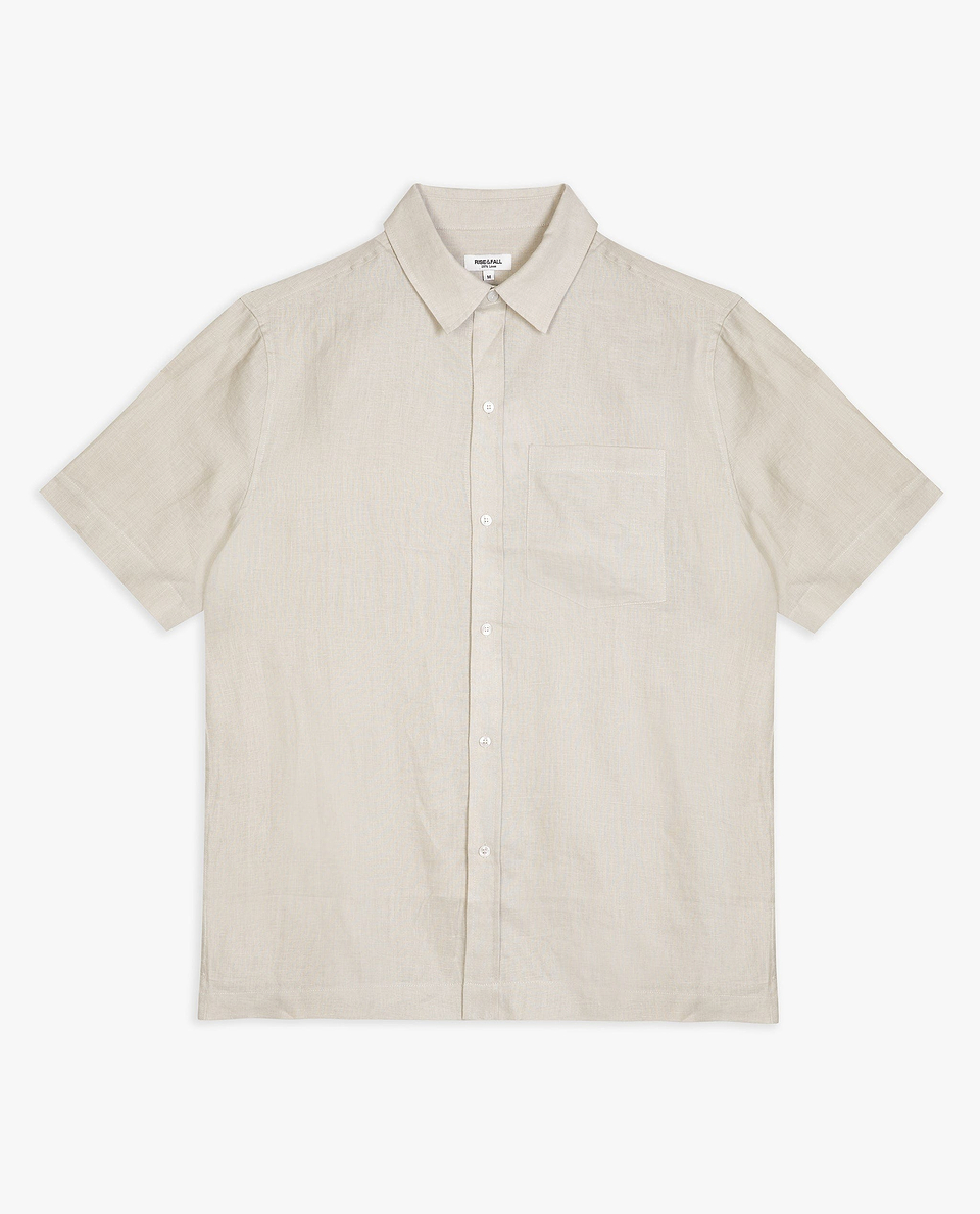 Men's Short Sleeved Organic Linen Shirt - Stone