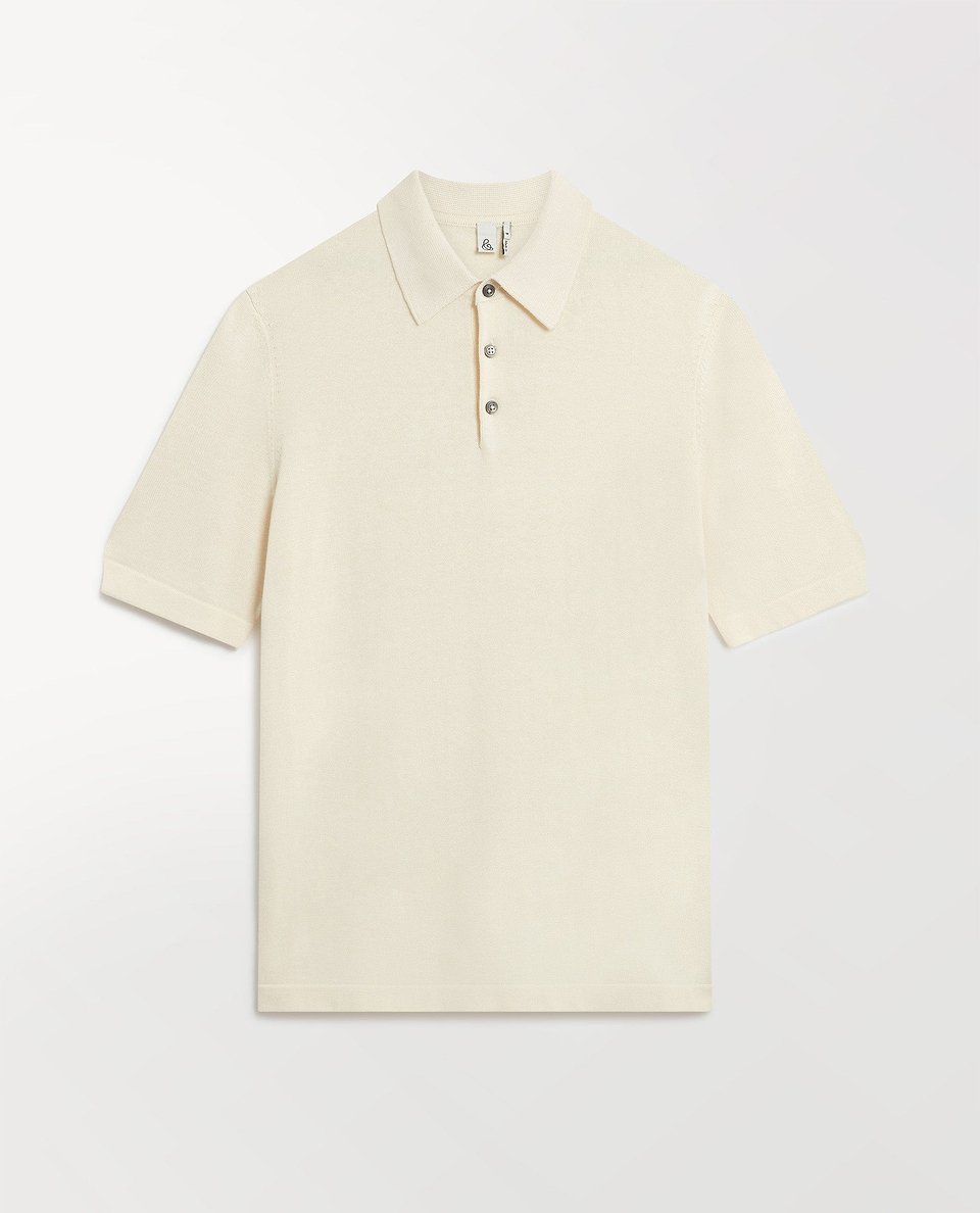 Men's Silk-Cotton Fine Knit Polo - Parchment