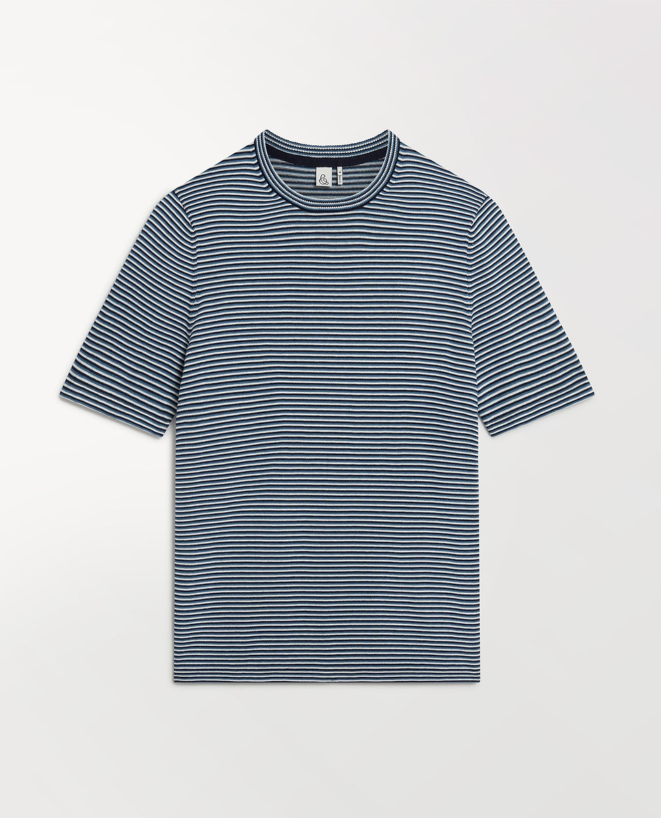 Men's Silk-Cotton Fine Knit Stripe T-Shirt - The Blues