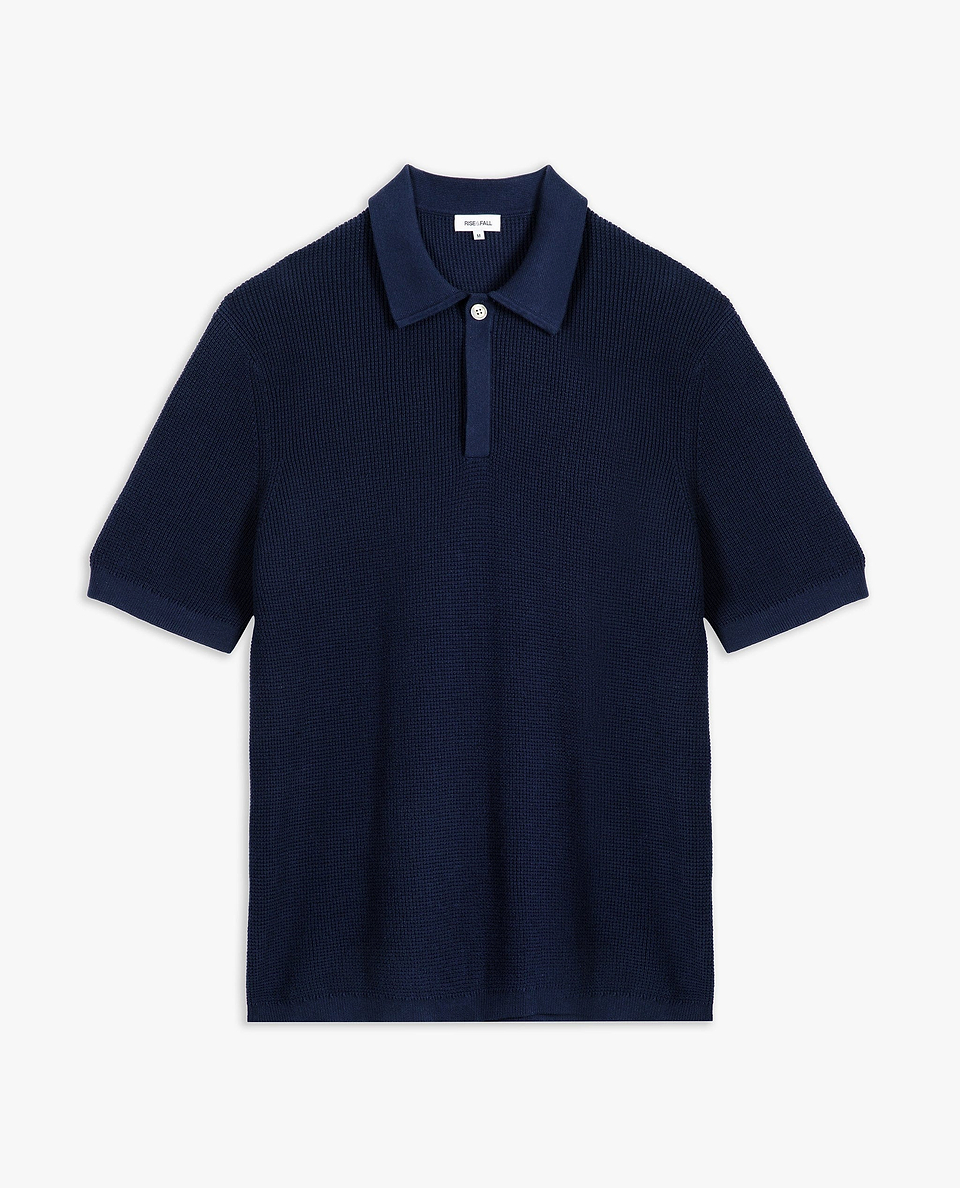Men's Waffle Knit Cotton Polo - Blue
