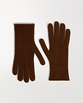 Close up of Rise & Fall's burl brown cashmere merino ribbed gloves