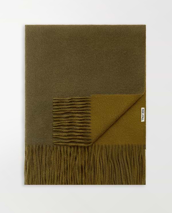Rise & Fall's Finest Cashmere Double Faced Wrap in Military Green and Golden Olive