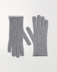 Close up of Rise & Fall's medium grey cashmere merino ribbed gloves