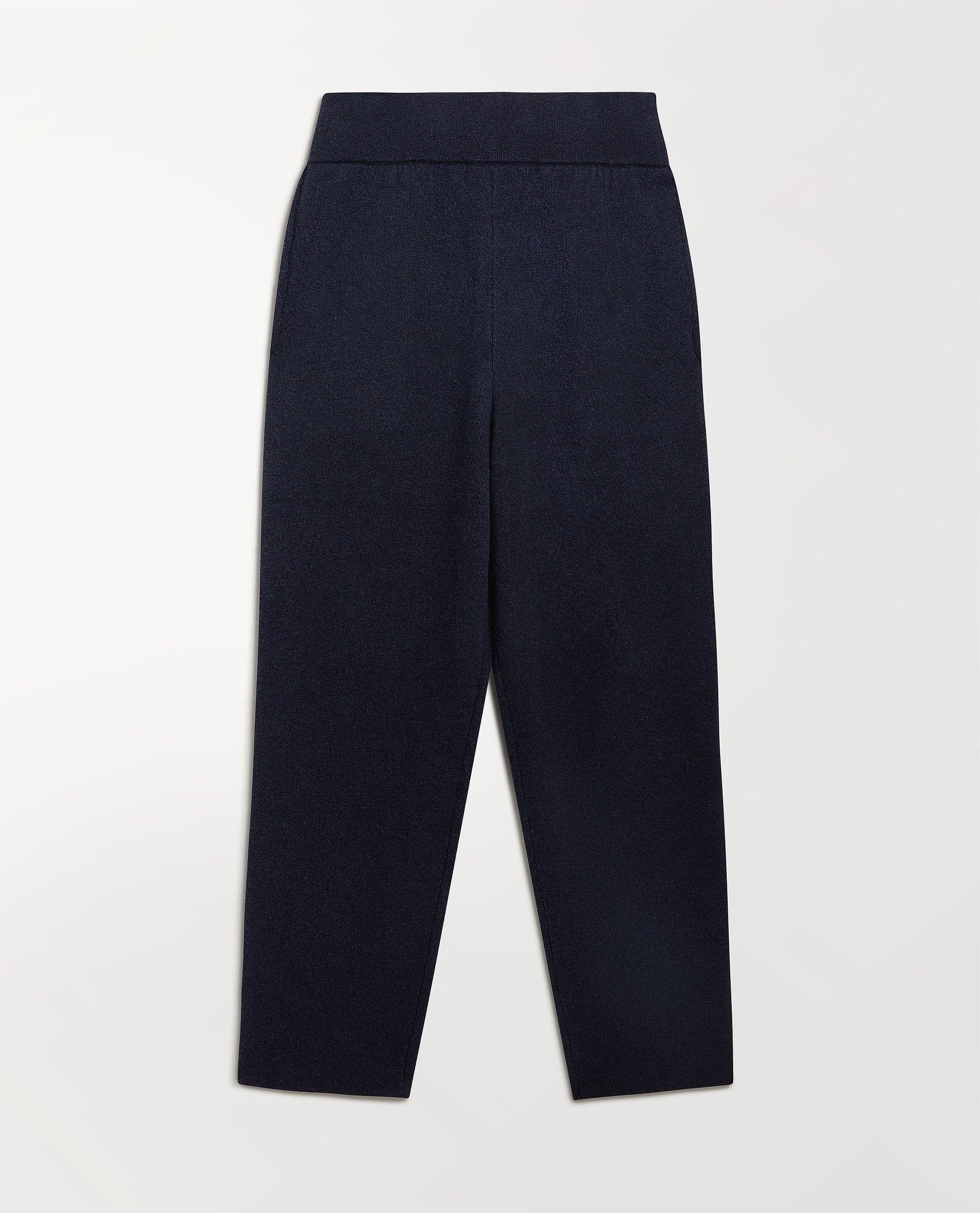 Close up Rise & Fall's navy cashmere merino double-faced joggers.
