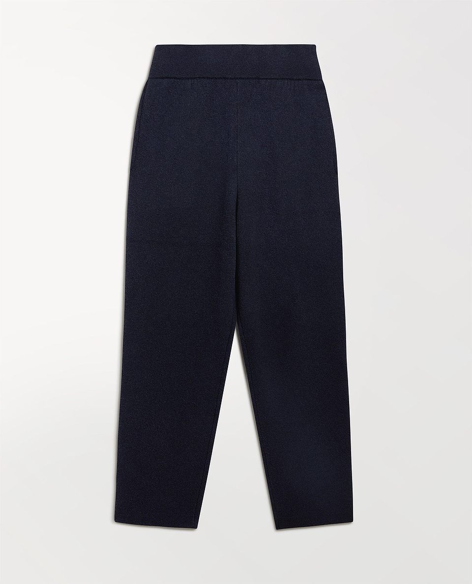 Close up Rise & Fall's navy cashmere merino double-faced joggers.