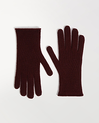 Close up of Rise & Fall's oxblood cashmere merino ribbed gloves
