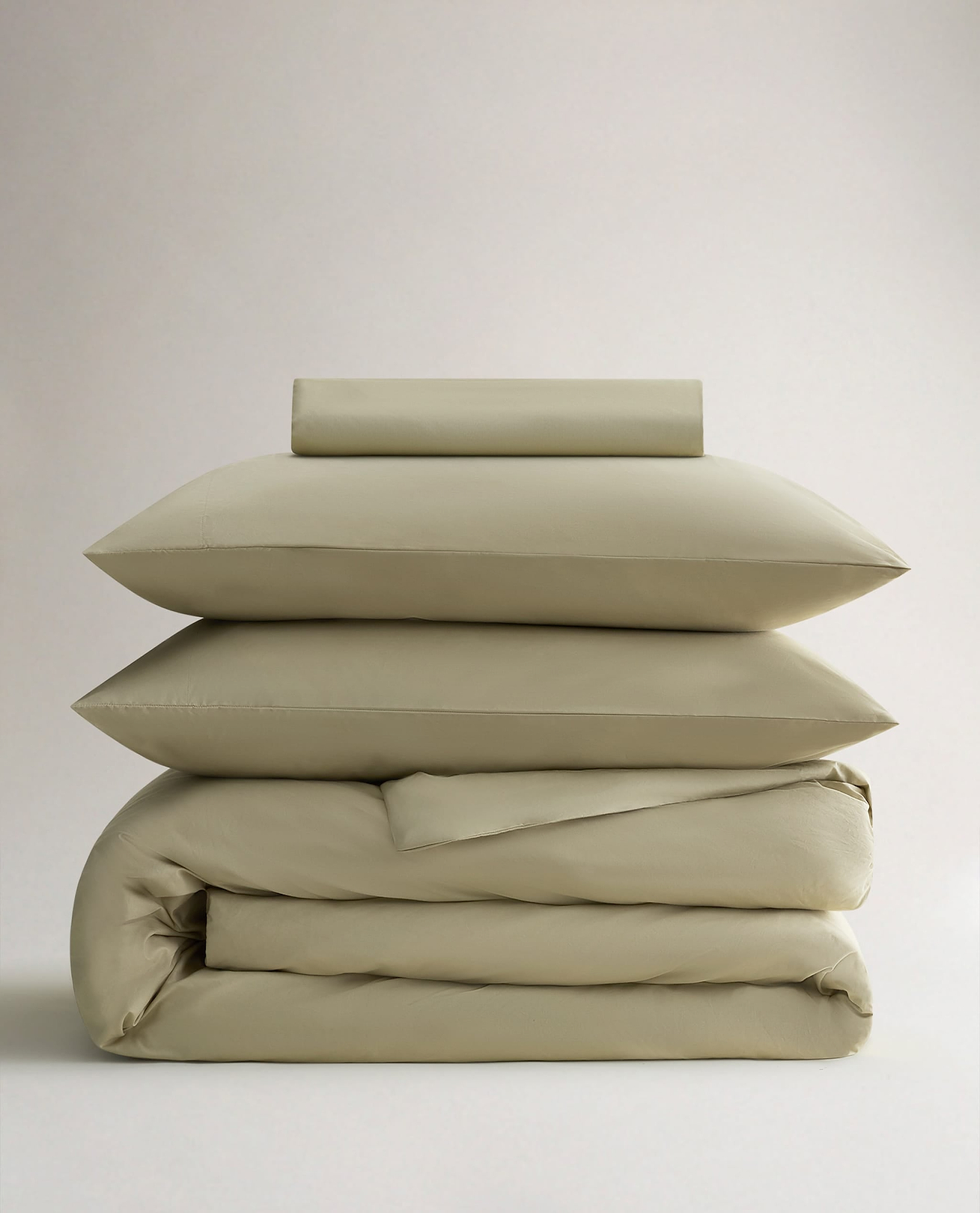 Rise & Fall's Crisp & Cool Organic Cotton Percale Bedding Set in Sage Green. 