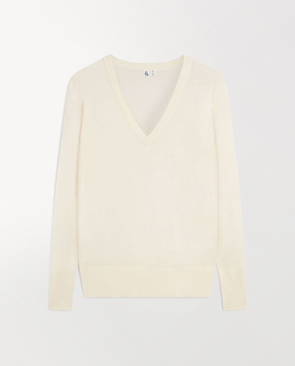 Rise & Fall's Women's Buttermilk Superfine Merino Wool V-Neck Jumper