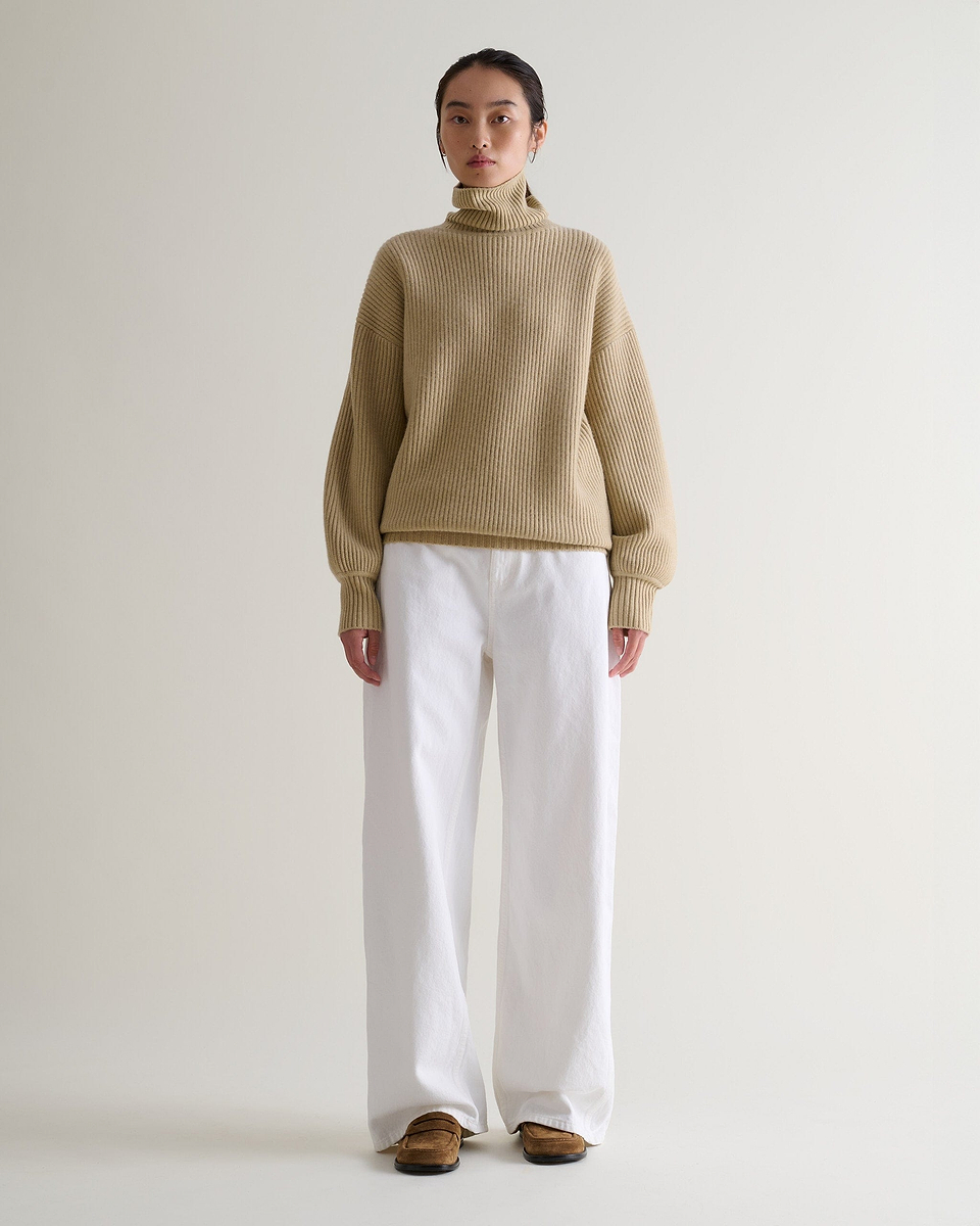 Women's Cashmere Merino Ottoman Ribbed Roll Neck Jumper