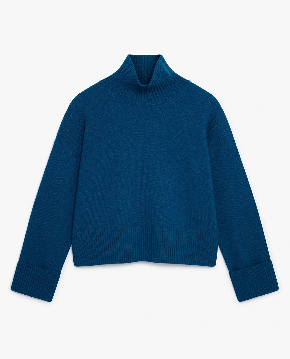Women's Cashmere Merino High Neck Jumper - Viridian Blue