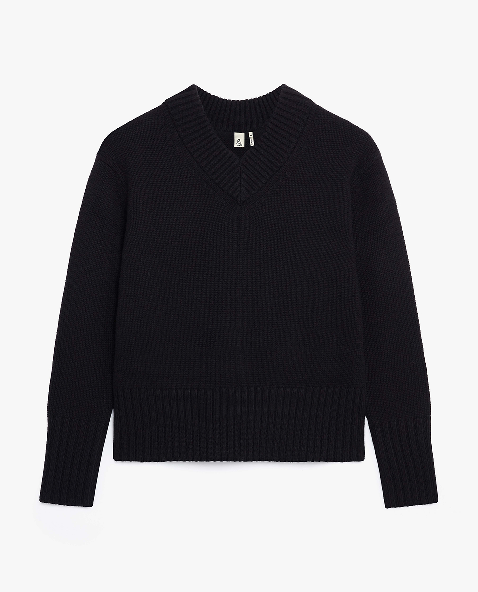 Women's Cashmere Merino V Neck Jumper - Black