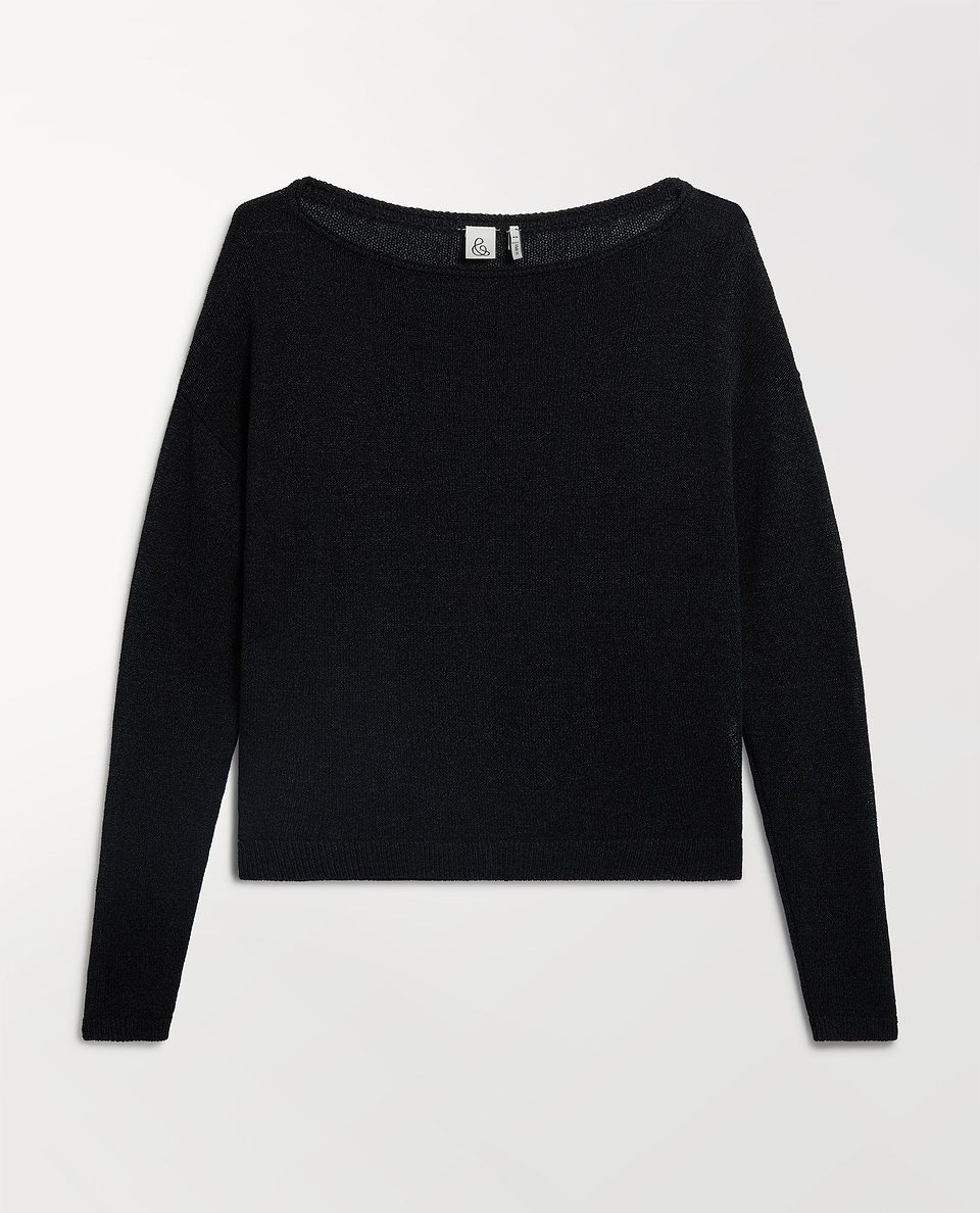 Women's Paper Yarn Slash Neck Jumper - Black