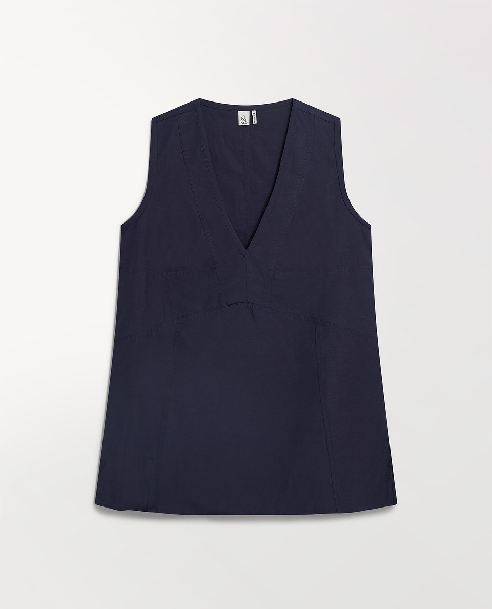 Women's Future-Linen V Neck Tunic Top - Navy