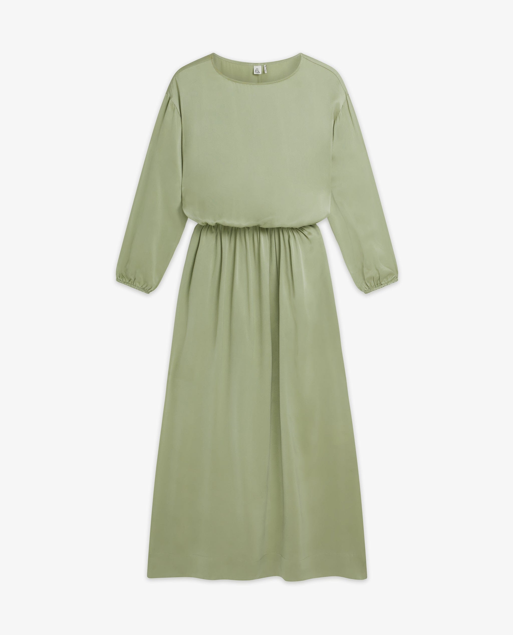 Women's Gathered Waist Easy-Silk Dress - Dried Sage