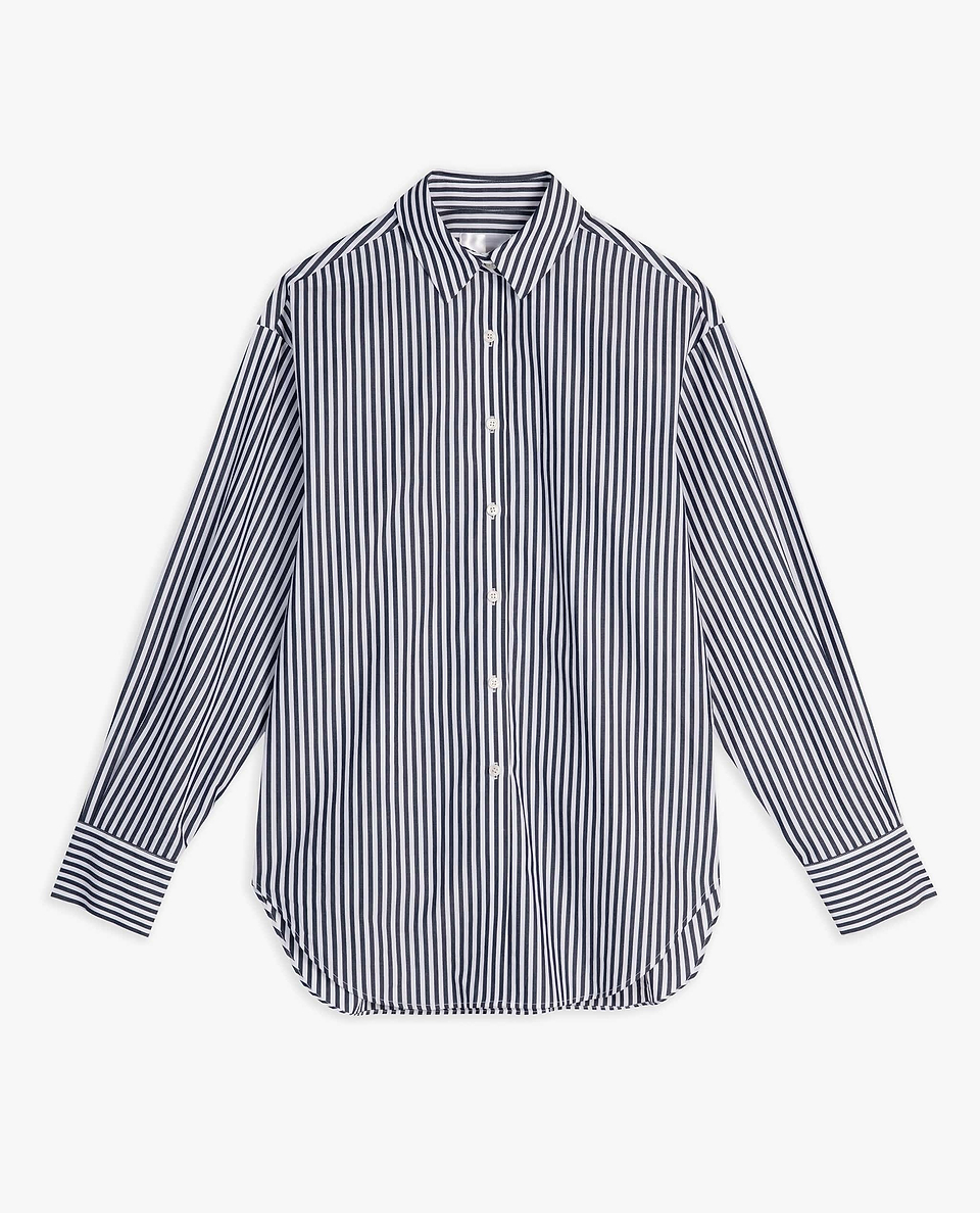 Organic Cotton Oversized Poplin Shirt - Navy Stripe