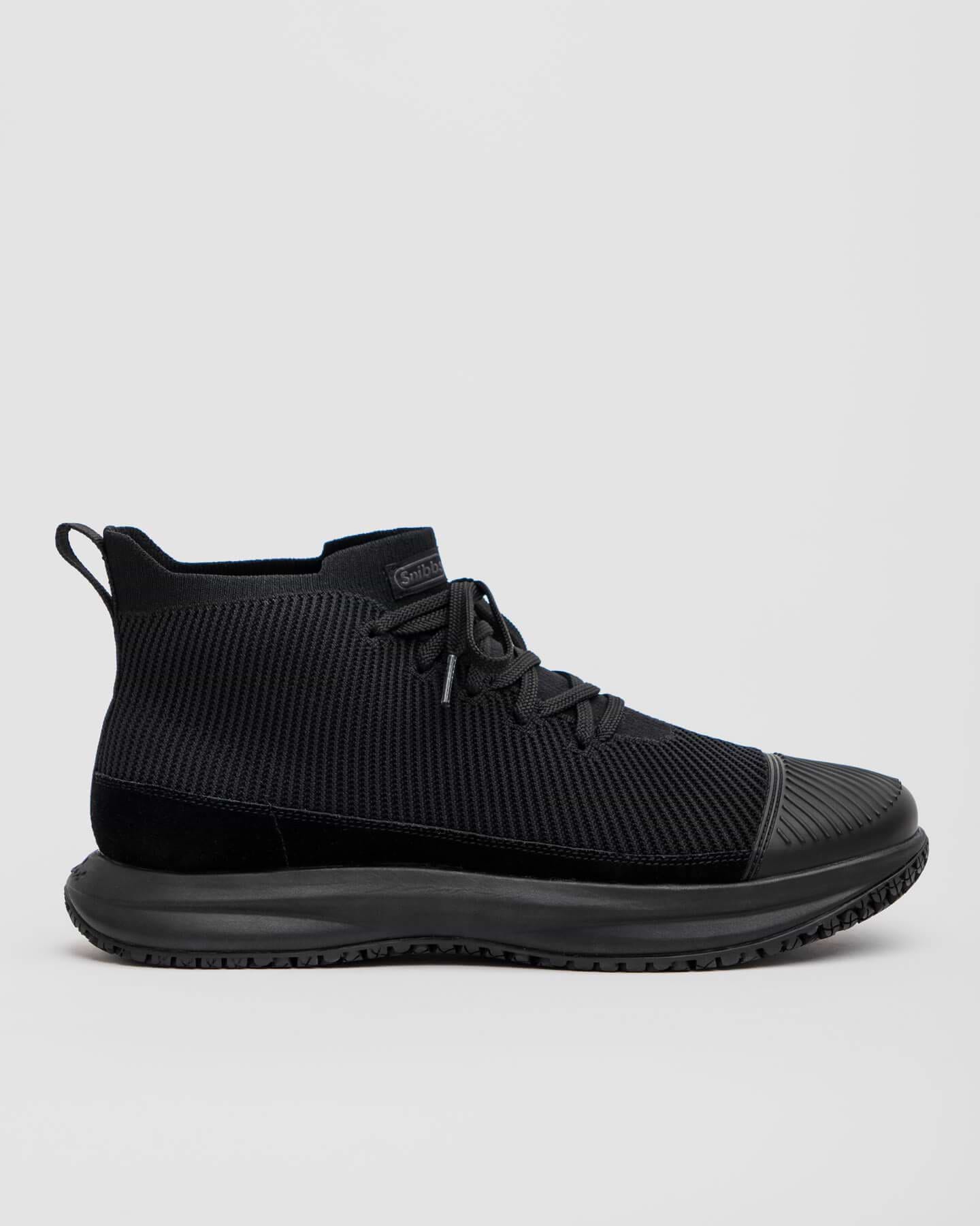 Snibbs ROVR Mid - Eclipse Black: black athletic sneaker with warp knit upper, lace-up closure, and slip-resistant rubber sole.