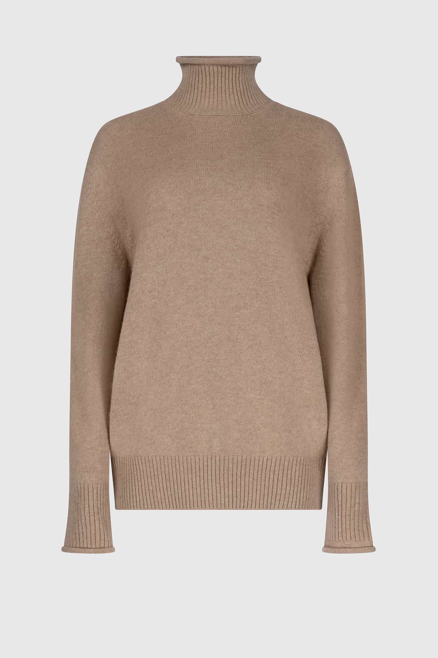 High Neck Jumper In Beige Melange