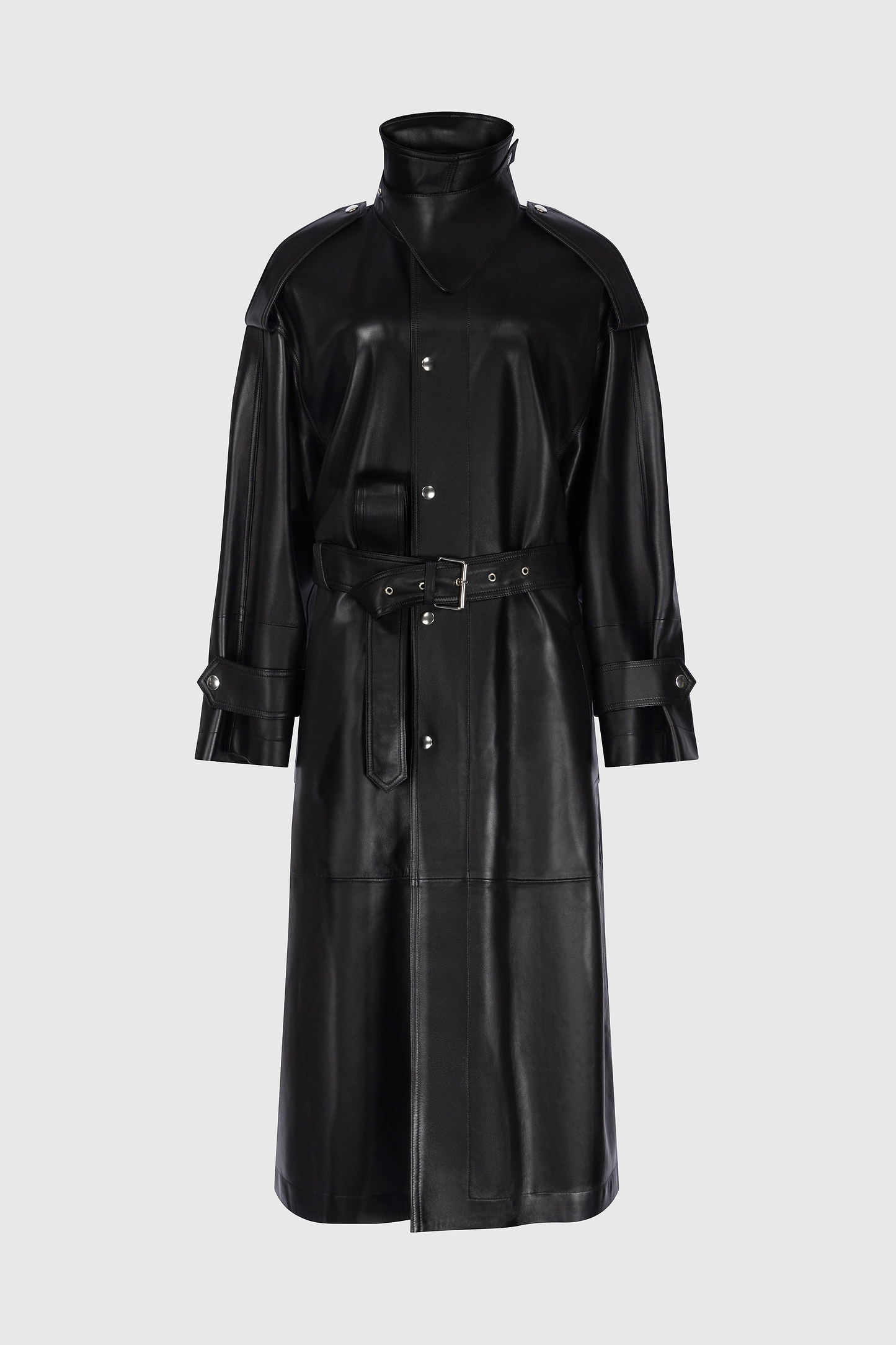 Panelled Leather Coat In Black