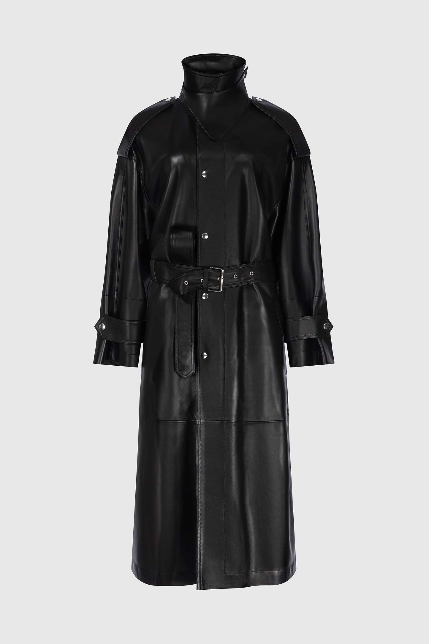 Panelled Leather Coat In Black