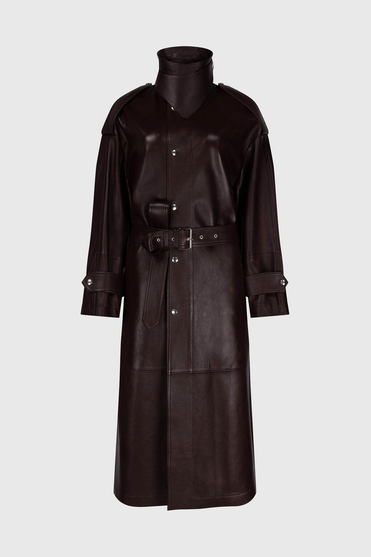 Panelled Leather Coat In Burgundy