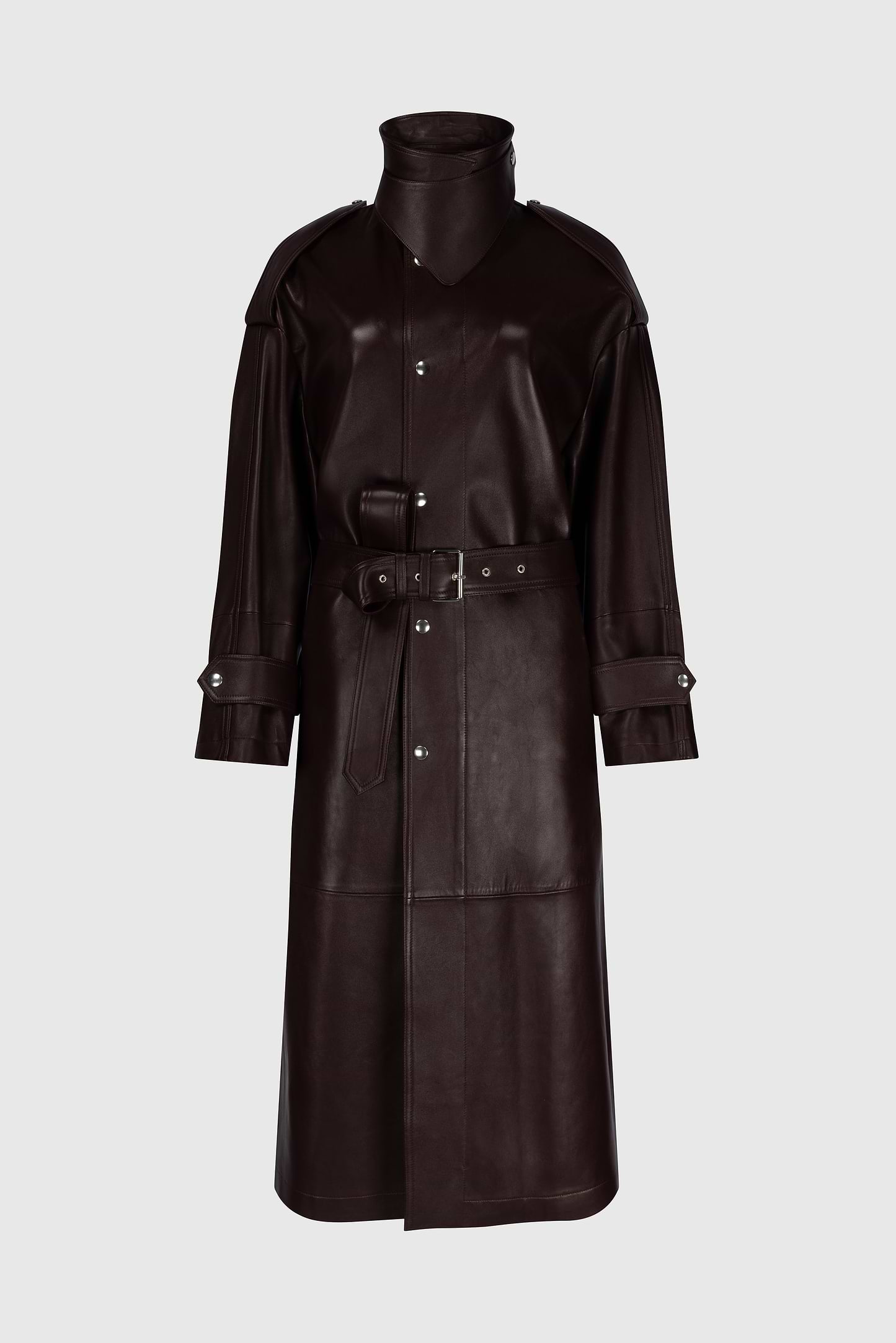 Panelled Leather Coat In Burgundy