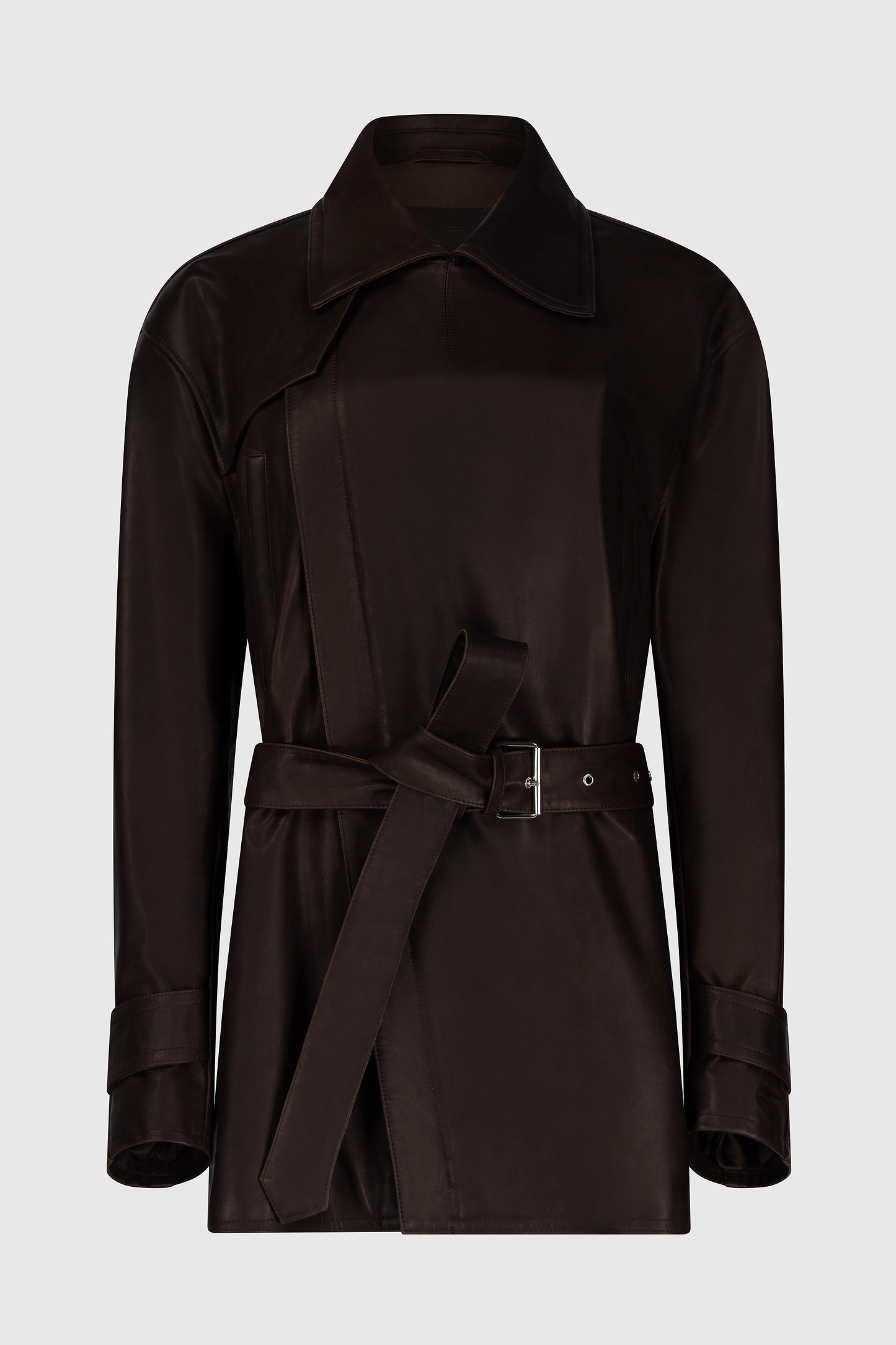 Belted Leather Jacket In Brown