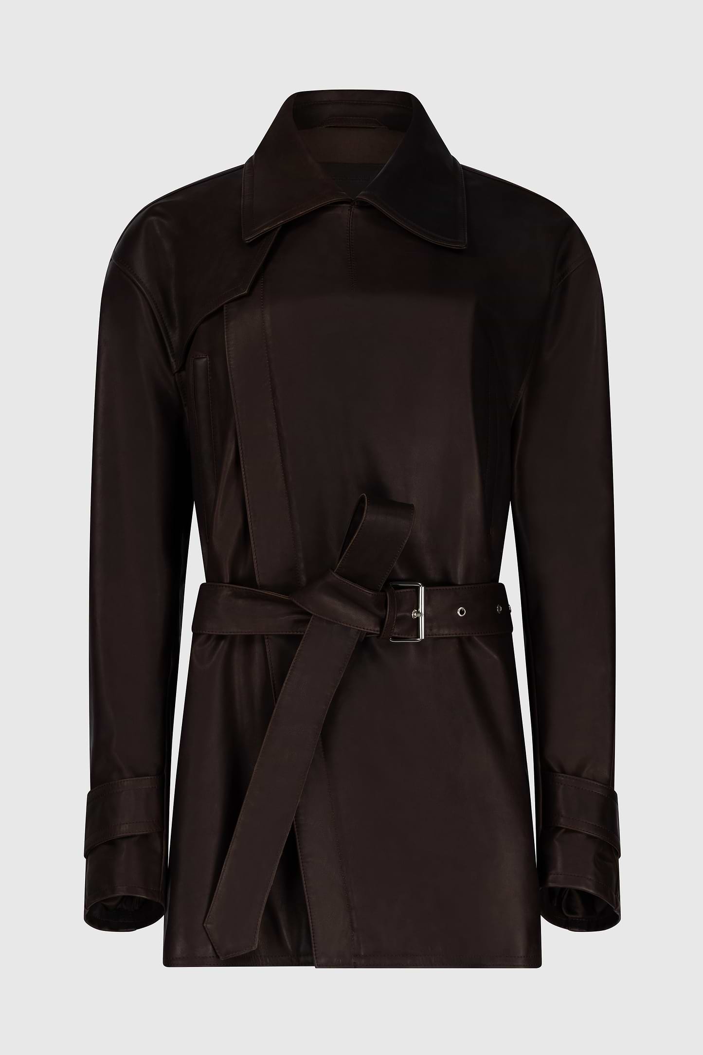 Belted Leather Jacket In Brown