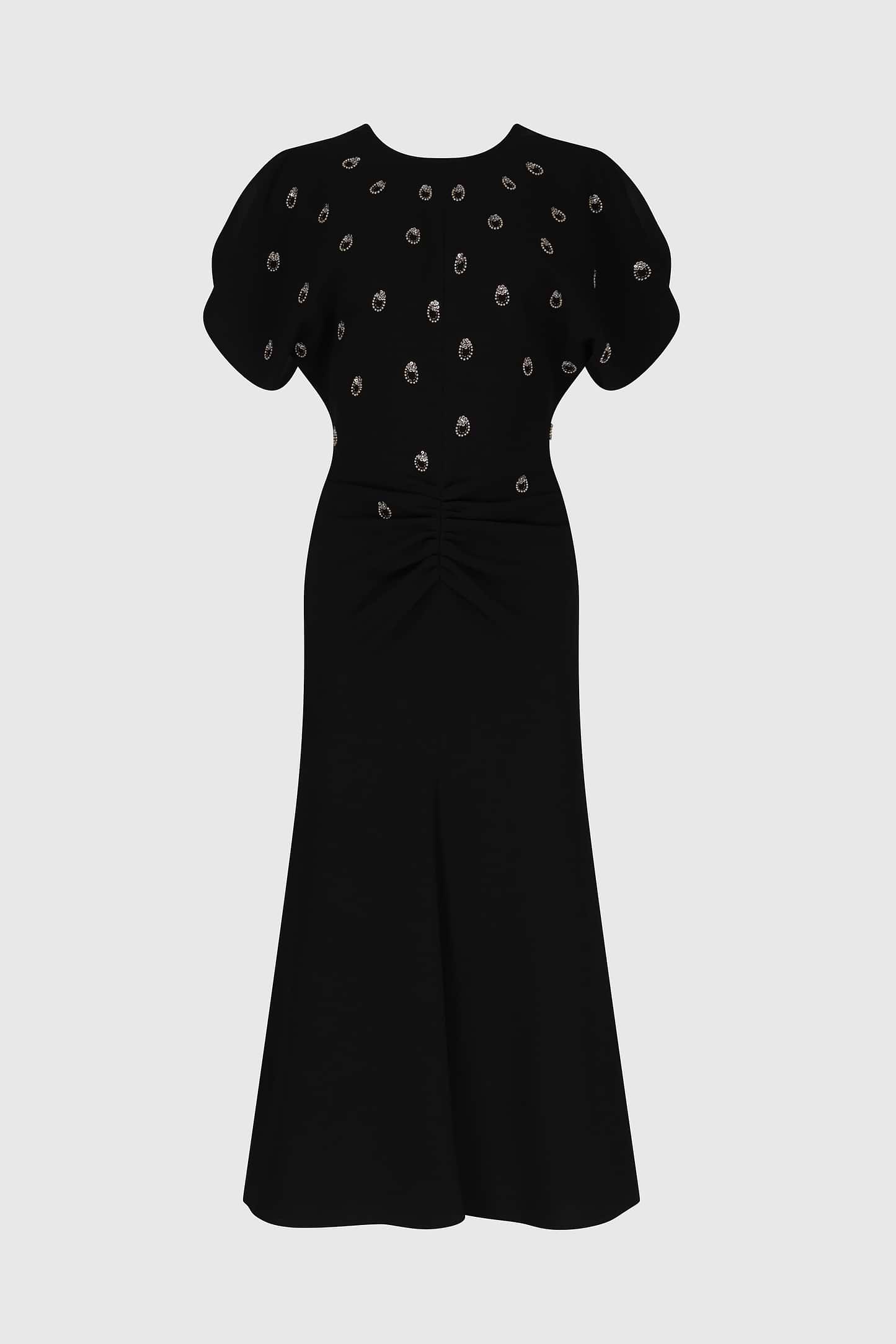 Bela Embroidered Midi Dress In Black