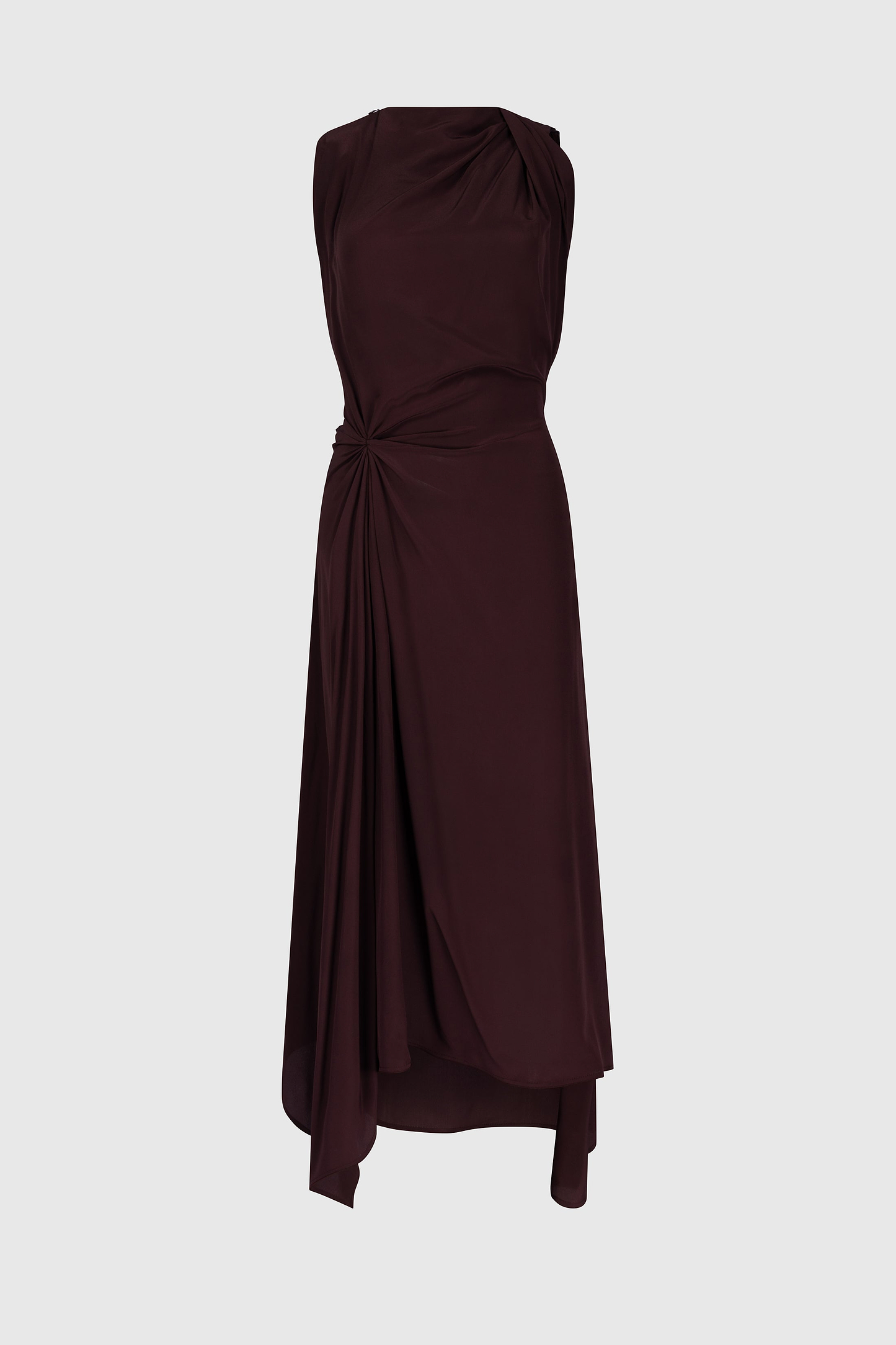 Sleeveless Draped Midi Dress In Dark Burgundy