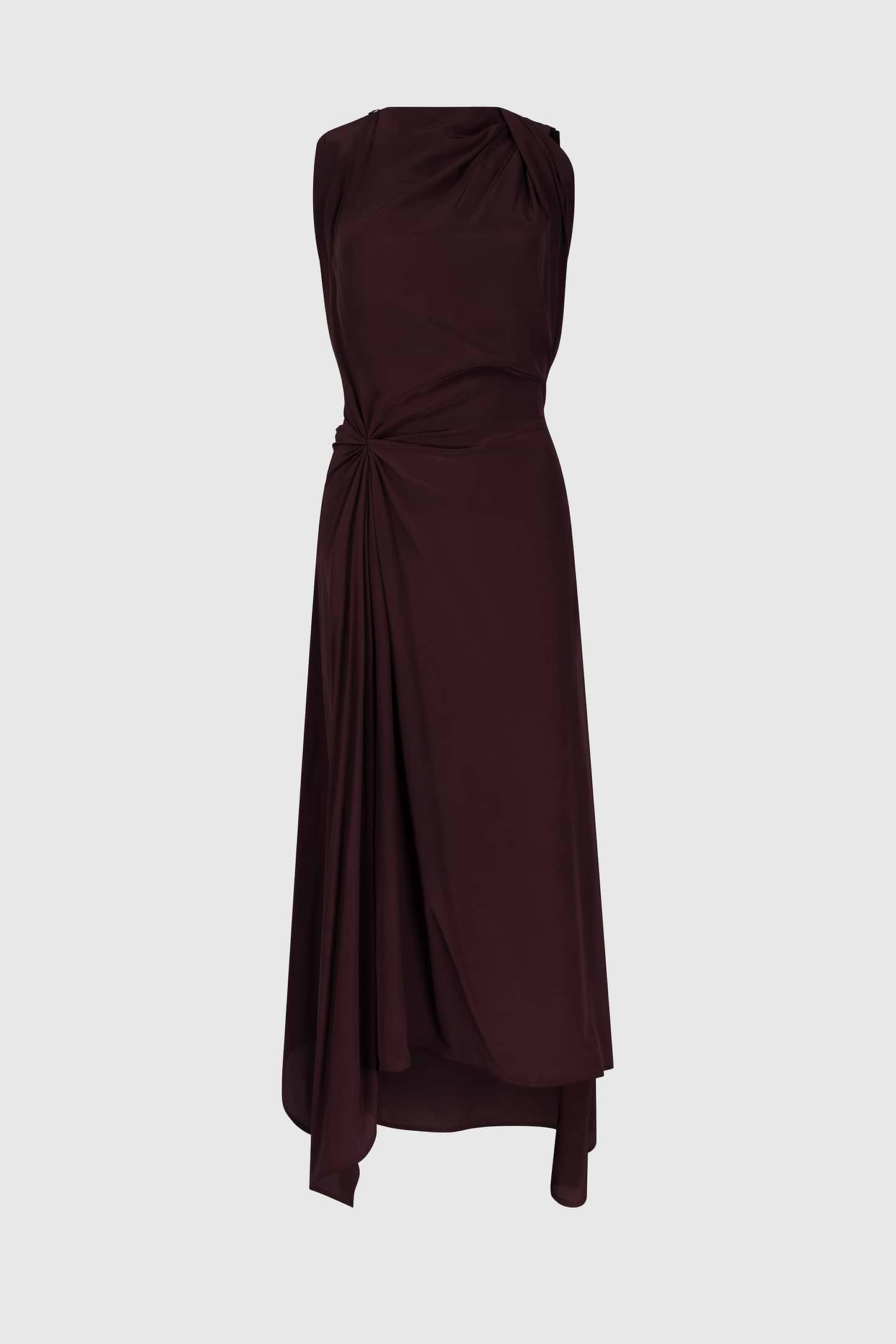 Sleeveless Draped Midi Dress In Dark Burgundy