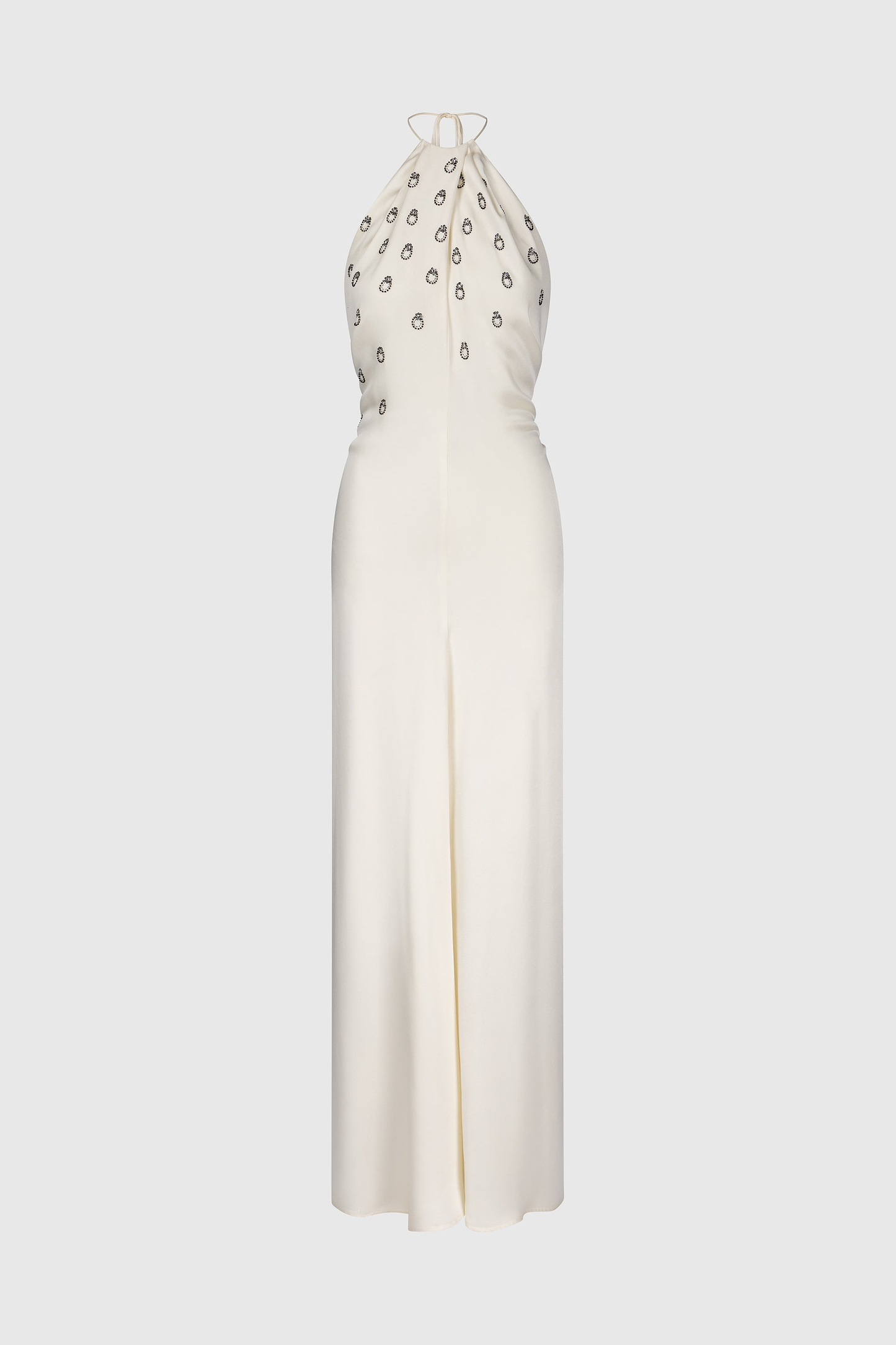 Embroidered Halterneck Gown In Ivory