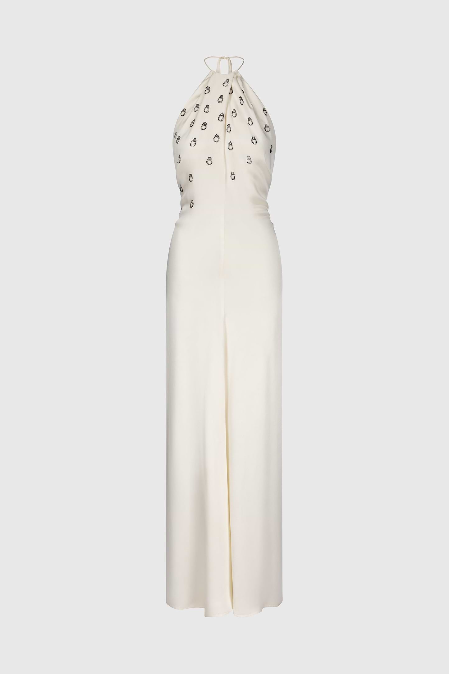 Embroidered Halterneck Gown In Ivory